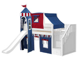 DELICIOUS44 WC : Play Loft Beds Twin Low Loft Bed with Stairs, Curtain, Top Tent, Tower + Slide, Curve, White