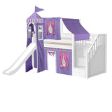 DELICIOUS56 WP : Play Loft Beds Twin Low Loft Bed with Stairs, Curtain, Top Tent, Tower + Slide, Panel, White