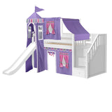 DELICIOUS56 WS : Play Loft Beds Twin Low Loft Bed with Stairs, Curtain, Top Tent, Tower + Slide, Slat, White
