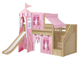 DELICIOUS64 NP : Play Loft Beds Twin Low Loft Bed with Stairs, Curtain, Top Tent, Tower + Slide, Panel, Natural