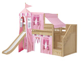 DELICIOUS64 NS : Play Loft Beds Twin Low Loft Bed with Stairs, Curtain, Top Tent, Tower + Slide, Slat, Natural