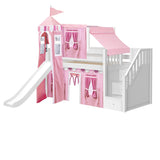 DELICIOUS64 WC : Play Loft Beds Twin Low Loft Bed with Stairs, Curtain, Top Tent, Tower + Slide, Curve, White