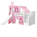 DELICIOUS64 WP : Play Loft Beds Twin Low Loft Bed with Stairs, Curtain, Top Tent, Tower + Slide, Panel, White