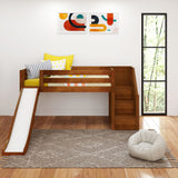 DELICIOUS CP : Play Loft Beds Twin Low Loft Bed with Stairs + Slide, Panel, Chestnut