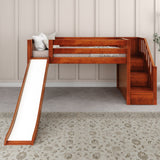 DELICIOUS CS : Play Loft Beds Twin Low Loft Bed with Stairs + Slide, Slat, Chestnut