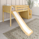 DELICIOUS NP : Play Loft Beds Twin Low Loft Bed with Stairs + Slide, Panel, Natural