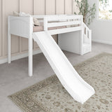 DELICIOUS WP : Play Loft Beds Twin Low Loft Bed with Stairs + Slide, Panel, White