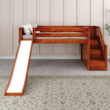 DELICIOUS XL CP : Play Loft Beds Twin XL Low Loft Bed with Stairs + Slide, Panel, Chestnut