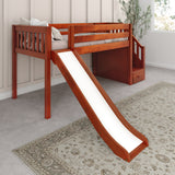 DELICIOUS XL CP : Play Loft Beds Twin XL Low Loft Bed with Stairs + Slide, Panel, Chestnut