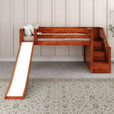 DELICIOUS XL CS : Play Loft Beds Twin XL Low Loft Bed with Stairs + Slide, Slat, Chestnut