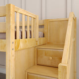 DELICIOUS XL NP : Play Loft Beds Twin XL Low Loft Bed with Stairs + Slide, Panel, Natural