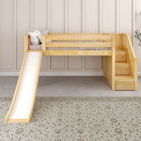 DELICIOUS XL NS : Play Loft Beds Twin XL Low Loft Bed with Stairs + Slide, Slat, Natural