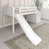 DELICIOUS XL WC : Play Loft Beds Twin XL Low Loft Bed with Stairs + Slide, Curve, White