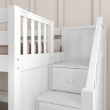 DELICIOUS XL WP : Play Loft Beds Twin XL Low Loft Bed with Stairs + Slide, Panel, White