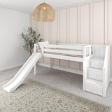 DELICIOUS XL WS : Play Loft Beds Twin XL Low Loft Bed with Stairs + Slide, Slat, White