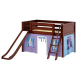 DEN27 CP : Play Loft Beds Twin Low Loft Bed with Angled Ladder, Curtain + Slide, Panel, Chestnut