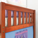 DEN27 CS : Play Loft Beds Twin Low Loft Bed with Angled Ladder, Curtain + Slide, Slat, Chestnut