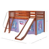 DEN27 CS : Play Loft Beds Twin Low Loft Bed with Angled Ladder, Curtain + Slide, Slat, Chestnut