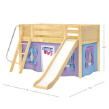 DEN27 NP : Play Loft Beds Twin Low Loft Bed with Angled Ladder, Curtain + Slide, Panel, Natural