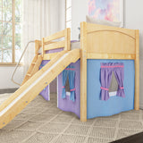 DEN27 NP : Play Loft Beds Twin Low Loft Bed with Angled Ladder, Curtain + Slide, Panel, Natural