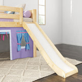 DEN27 NP : Play Loft Beds Twin Low Loft Bed with Angled Ladder, Curtain + Slide, Panel, Natural