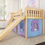 DEN27 NS : Play Loft Beds Twin Low Loft Bed with Angled Ladder, Curtain + Slide, Slat, Natural