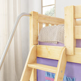 DEN27 NS : Play Loft Beds Twin Low Loft Bed with Angled Ladder, Curtain + Slide, Slat, Natural