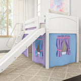 DEN27 WP : Play Loft Beds Twin Low Loft Bed with Angled Ladder, Curtain + Slide, Panel, White