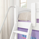 DEN27 WP : Play Loft Beds Twin Low Loft Bed with Angled Ladder, Curtain + Slide, Panel, White