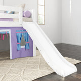 DEN27 WP : Play Loft Beds Twin Low Loft Bed with Angled Ladder, Curtain + Slide, Panel, White