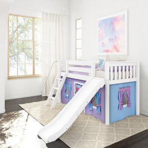 DEN27 NS : Play Loft Beds Twin Low Loft Bed with Angled Ladder, Curtain + Slide, Slat, Natural