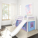 DEN27 WS : Play Loft Beds Twin Low Loft Bed with Angled Ladder, Curtain + Slide, Slat, White