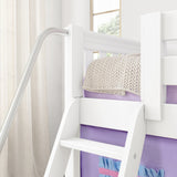 DEN27 WS : Play Loft Beds Twin Low Loft Bed with Angled Ladder, Curtain + Slide, Slat, White