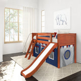 DEN44 CP : Play Loft Beds Twin Low Loft Bed with Angled Ladder, Curtain + Slide, Panel, Chestnut