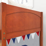 DEN44 CP : Play Loft Beds Twin Low Loft Bed with Angled Ladder, Curtain + Slide, Panel, Chestnut