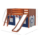 DEN44 CP : Play Loft Beds Twin Low Loft Bed with Angled Ladder, Curtain + Slide, Panel, Chestnut