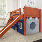 DEN44 CP : Play Loft Beds Twin Low Loft Bed with Angled Ladder, Curtain + Slide, Panel, Chestnut