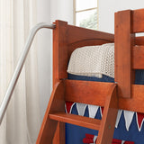 DEN44 CP : Play Loft Beds Twin Low Loft Bed with Angled Ladder, Curtain + Slide, Panel, Chestnut