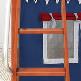 DEN44 CP : Play Loft Beds Twin Low Loft Bed with Angled Ladder, Curtain + Slide, Panel, Chestnut