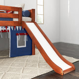 DEN44 CP : Play Loft Beds Twin Low Loft Bed with Angled Ladder, Curtain + Slide, Panel, Chestnut