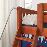 DEN44 CS : Play Loft Beds Twin Low Loft Bed with Angled Ladder, Curtain + Slide, Slat, Chestnut