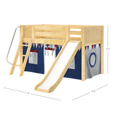 DEN44 NP : Play Loft Beds Twin Low Loft Bed with Angled Ladder, Curtain + Slide, Panel, Natural