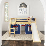 DEN44 NP : Play Loft Beds Twin Low Loft Bed with Angled Ladder, Curtain + Slide, Panel, Natural