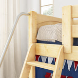 DEN44 NP : Play Loft Beds Twin Low Loft Bed with Angled Ladder, Curtain + Slide, Panel, Natural