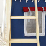 DEN44 NP : Play Loft Beds Twin Low Loft Bed with Angled Ladder, Curtain + Slide, Panel, Natural