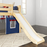 DEN44 NP : Play Loft Beds Twin Low Loft Bed with Angled Ladder, Curtain + Slide, Panel, Natural