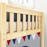 DEN44 NS : Play Loft Beds Twin Low Loft Bed with Angled Ladder, Curtain + Slide, Slat, Natural