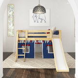 DEN44 NS : Play Loft Beds Twin Low Loft Bed with Angled Ladder, Curtain + Slide, Slat, Natural