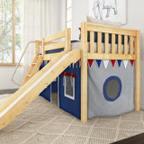 DEN44 NS : Play Loft Beds Twin Low Loft Bed with Angled Ladder, Curtain + Slide, Slat, Natural