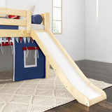 DEN44 NS : Play Loft Beds Twin Low Loft Bed with Angled Ladder, Curtain + Slide, Slat, Natural